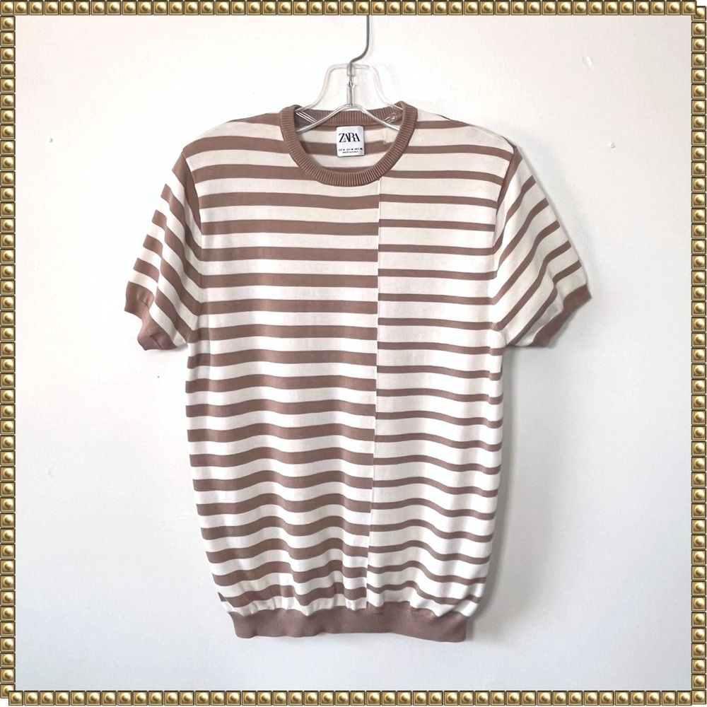 Zara Brown and White Striped Men's Shirt